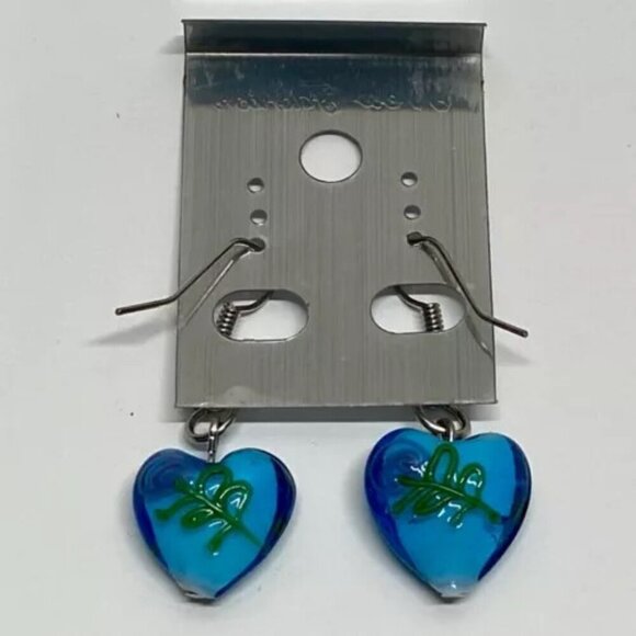 New Fashion Brand Earrings Murano Style Clear Blue Glass Dangle Heart Beads NWT - Picture 5 of 9